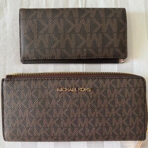Michael Kors Dark Brown Wallet Duo with Gold Logo